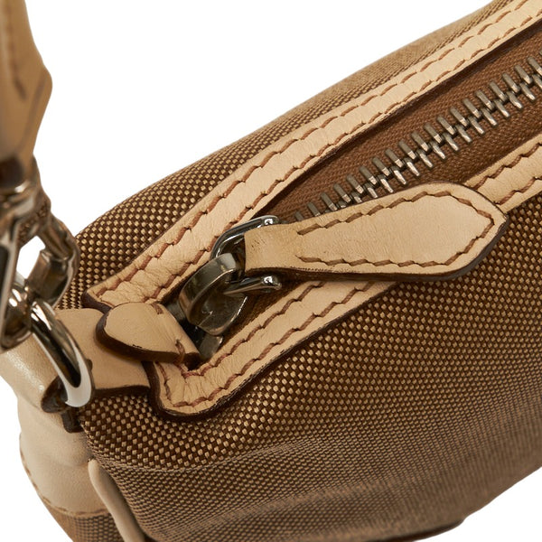 プラダ ロゴジャガード ワンショルダーバッグ ベージュ ホワイト キャンバス レザー レディース PRADA 【中古】