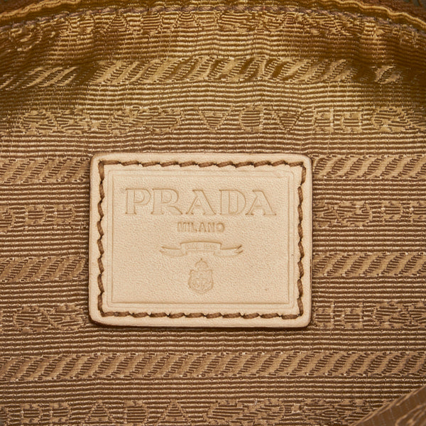 プラダ ロゴジャガード ワンショルダーバッグ ベージュ ホワイト キャンバス レザー レディース PRADA 【中古】