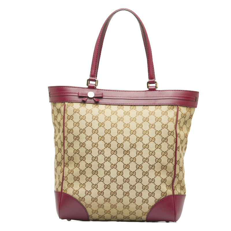 グッチ GGキャンバス リボン トートバッグ ショルダーバッグ 257062 ベージュ パープル キャンバス レザー レディース GUCCI 【中古】