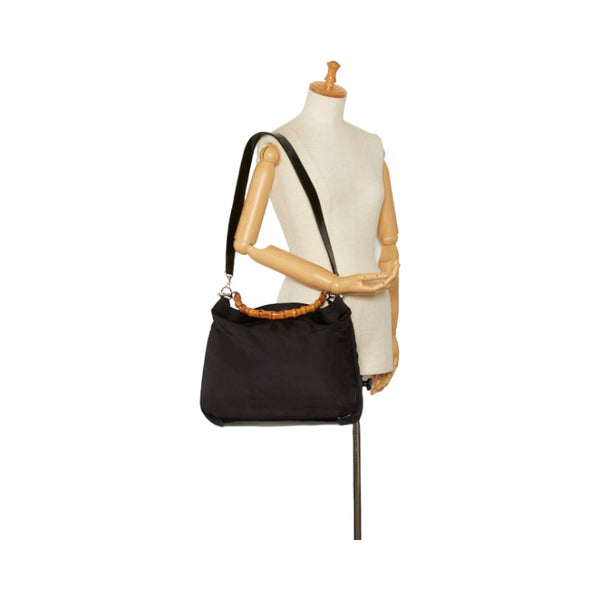 グッチ バンブー ハンドバッグ ショルダーバッグ 2WAY 001 2123 1577 ブラック ナイロン レディース GUCCI 【中古】