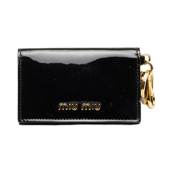 ミュウミュウ リボン カードケース コインケース 名刺入れ ブラック エナメル レディース MIUMIU 【中古】