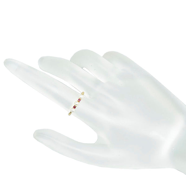 タサキ K18YG イエローゴールド ベビーパール3.2mm ルビー リング 指輪 レディース TASAKI 9号 【中古】