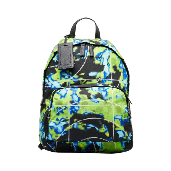 プラダ 三角ロゴプレート レーダー リュック バックパック 2VZ066 グリーン ブルー ブラック ナイロン レザー レディース PRADA 【中古】