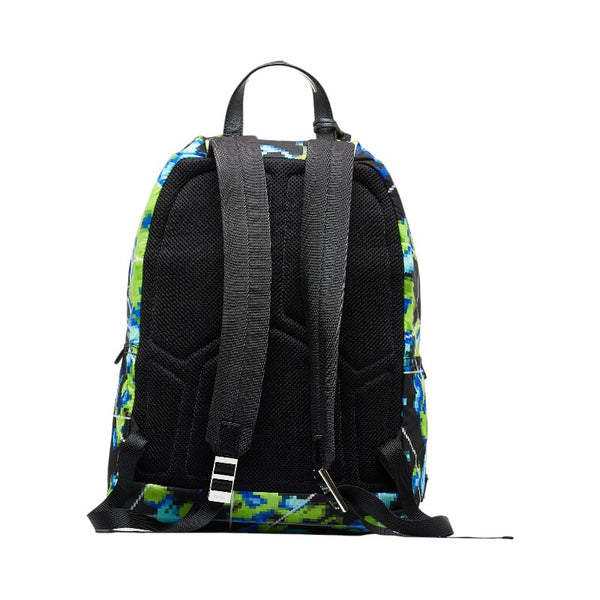 プラダ 三角ロゴプレート レーダー リュック バックパック 2VZ066 グリーン ブルー ブラック ナイロン レザー レディース PRADA 【中古】