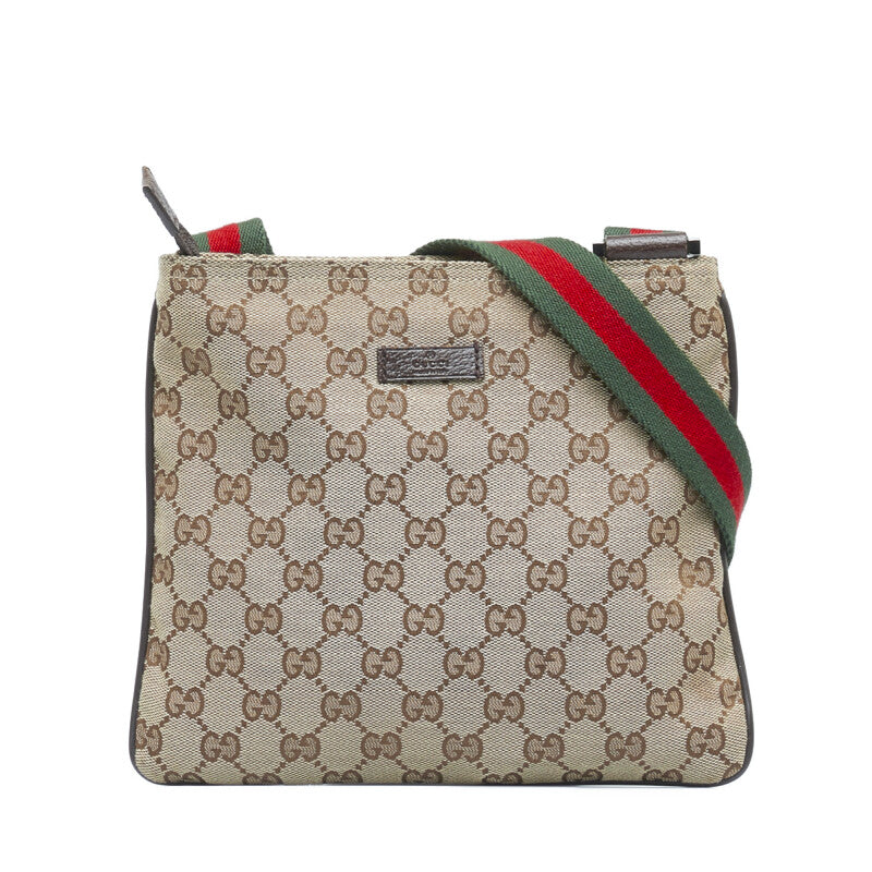 グッチ GGキャンバス シェリーライン 斜め掛け ショルダーバッグ 146309 ベージュ ブラウン キャンバス レザー レディース GUCCI 【中古】
