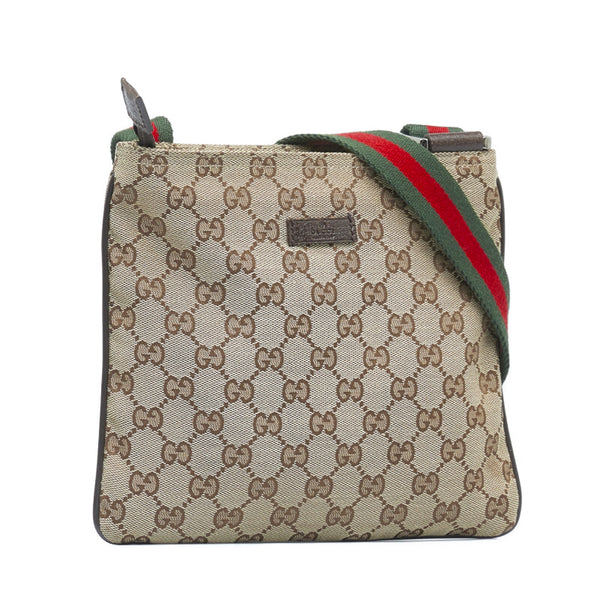 グッチ GGキャンバス シェリーライン 斜め掛け ショルダーバッグ 146309 ベージュ ブラウン キャンバス レザー レディース GUCCI 【中古】
