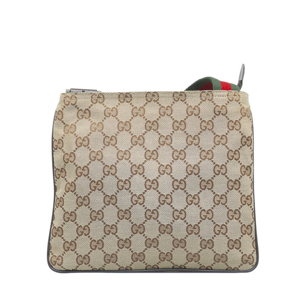 グッチ GGキャンバス シェリーライン 斜め掛け ショルダーバッグ 146309 ベージュ ブラウン キャンバス レザー レディース GUCCI 【中古】