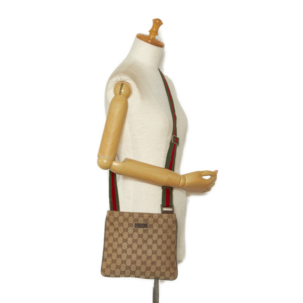 グッチ GGキャンバス シェリーライン 斜め掛け ショルダーバッグ 146309 ベージュ ブラウン キャンバス レザー レディース GUCCI 【中古】