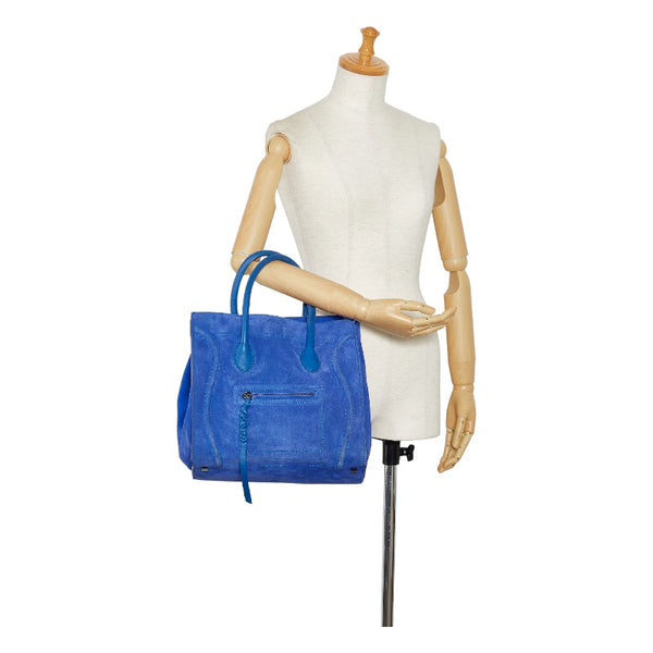 セリーヌ ラゲージ ファントム ハンドバッグ ブルー スウェード レザー レディース CELINE 【中古】