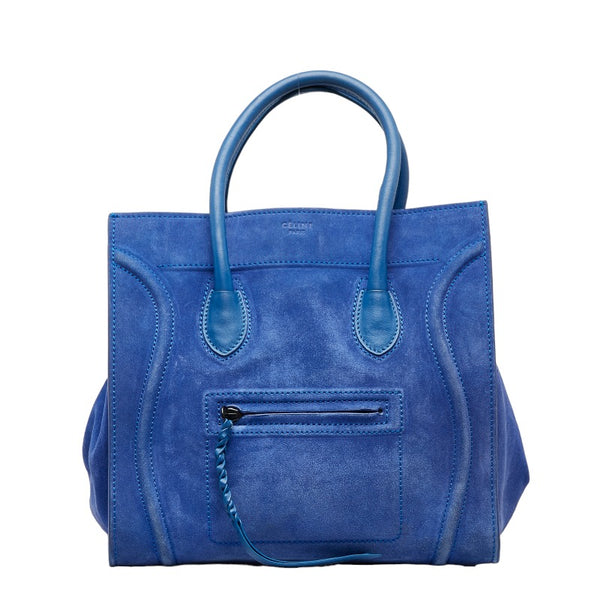 セリーヌ ラゲージ ファントム ハンドバッグ ブルー スウェード レザー レディース CELINE 【中古】