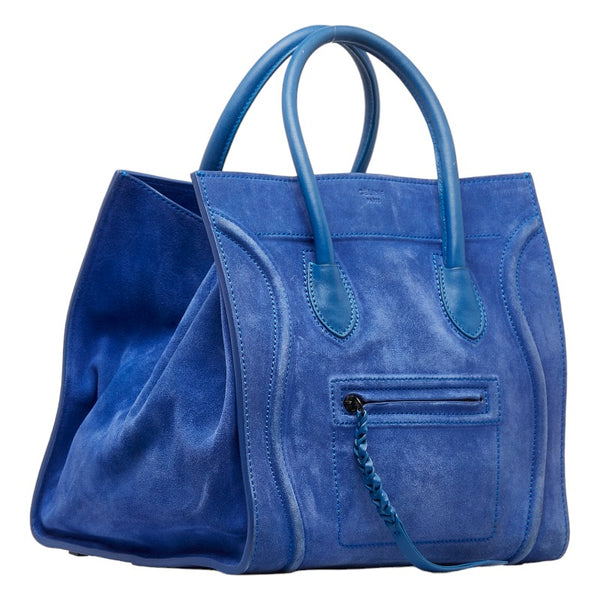セリーヌ ラゲージ ファントム ハンドバッグ ブルー スウェード レザー レディース CELINE 【中古】