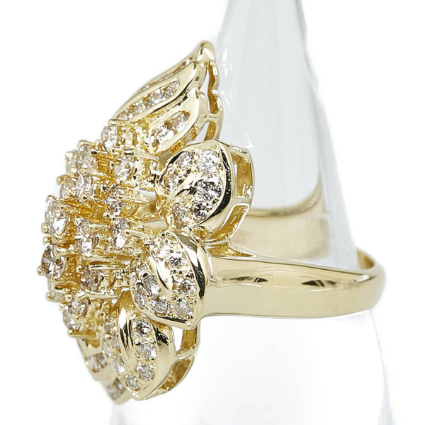 K18YG イエローゴールド ダイヤ2.51ct フラワーモチーフ 花 リング 指輪 レディース 13.5号 【中古】