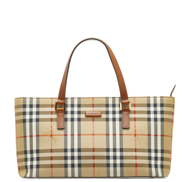 バーバリー ノバチェック シャドーホース ハンドバッグ トートバッグ ベージュ ブラウン キャンバス レザー レディース BURBERRY 【中古】