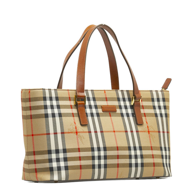バーバリー ノバチェック シャドーホース ハンドバッグ トートバッグ ベージュ ブラウン キャンバス レザー レディース BURBERRY 【中古】