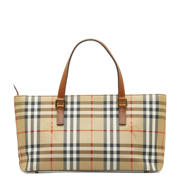 バーバリー ノバチェック シャドーホース ハンドバッグ トートバッグ ベージュ ブラウン キャンバス レザー レディース BURBERRY 【中古】