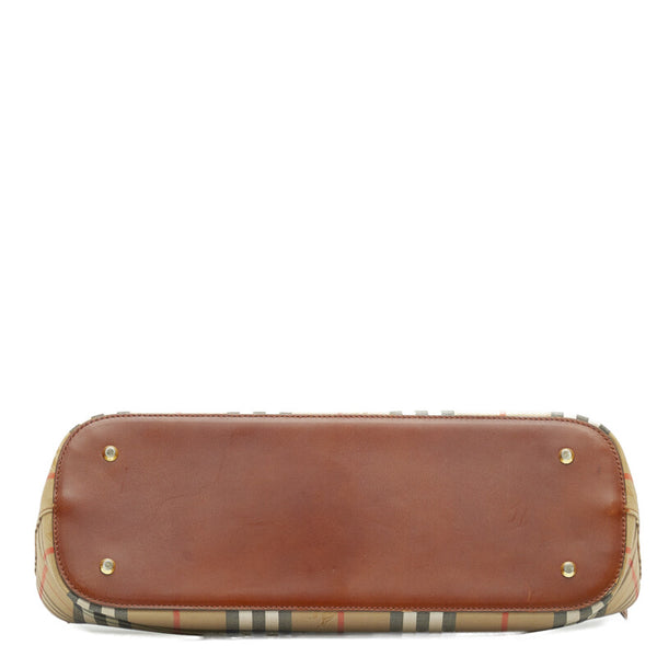 バーバリー ノバチェック シャドーホース ハンドバッグ トートバッグ ベージュ ブラウン キャンバス レザー レディース BURBERRY 【中古】