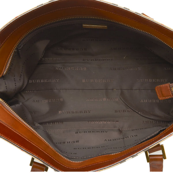 バーバリー ノバチェック シャドーホース ハンドバッグ トートバッグ ベージュ ブラウン キャンバス レザー レディース BURBERRY 【中古】