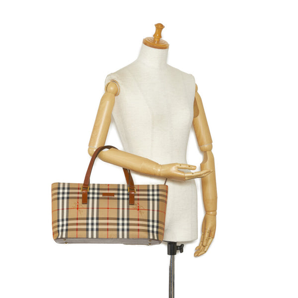 バーバリー ノバチェック シャドーホース ハンドバッグ トートバッグ ベージュ ブラウン キャンバス レザー レディース BURBERRY 【中古】