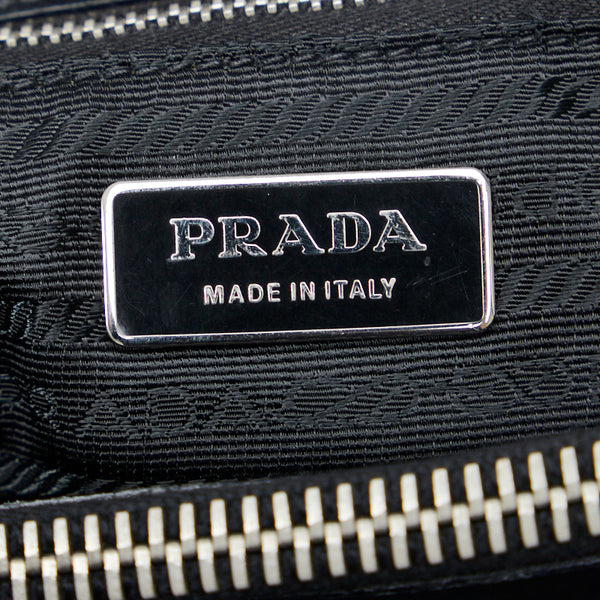 プラダ サフィアーノ シルバー金具 チェーン ハンドバッグ ショルダーバッグ ブラック ナイロン レザー レディース PRADA 【中古】