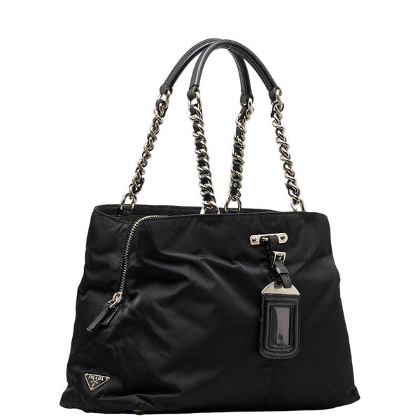 プラダ サフィアーノ シルバー金具 チェーン ハンドバッグ ショルダーバッグ ブラック ナイロン レザー レディース PRADA 【中古】