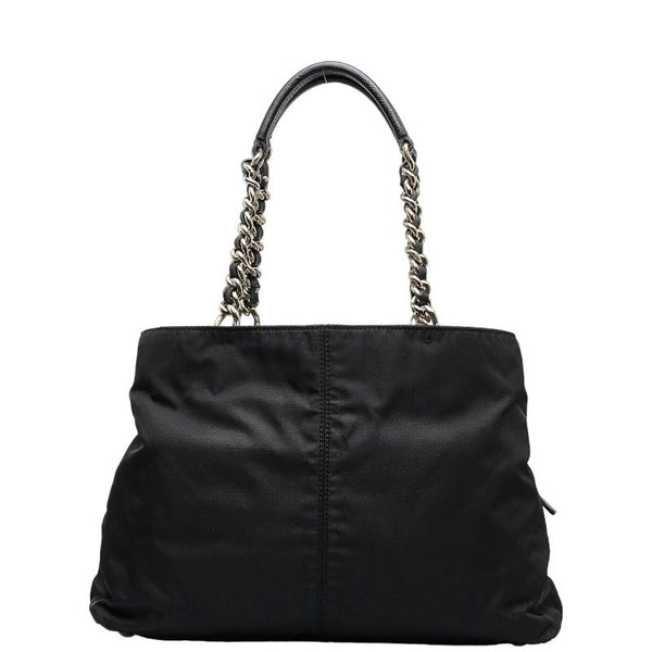 プラダ サフィアーノ シルバー金具 チェーン ハンドバッグ ショルダーバッグ ブラック ナイロン レザー レディース PRADA 【中古】