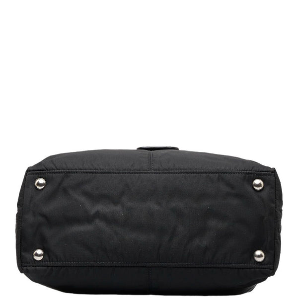 プラダ サフィアーノ シルバー金具 チェーン ハンドバッグ ショルダーバッグ ブラック ナイロン レザー レディース PRADA 【中古】