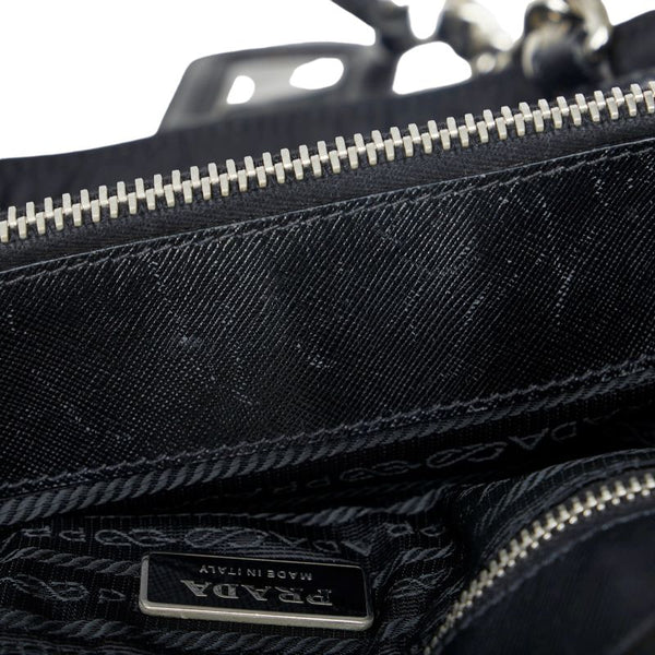プラダ サフィアーノ シルバー金具 チェーン ハンドバッグ ショルダーバッグ ブラック ナイロン レザー レディース PRADA 【中古】