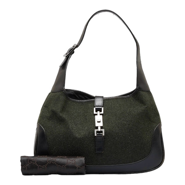 グッチ ジャッキー ハンドバッグ ワンショルダーバッグ 001 3306 カーキ ブラック ウール レザー レディース GUCCI 【中古】