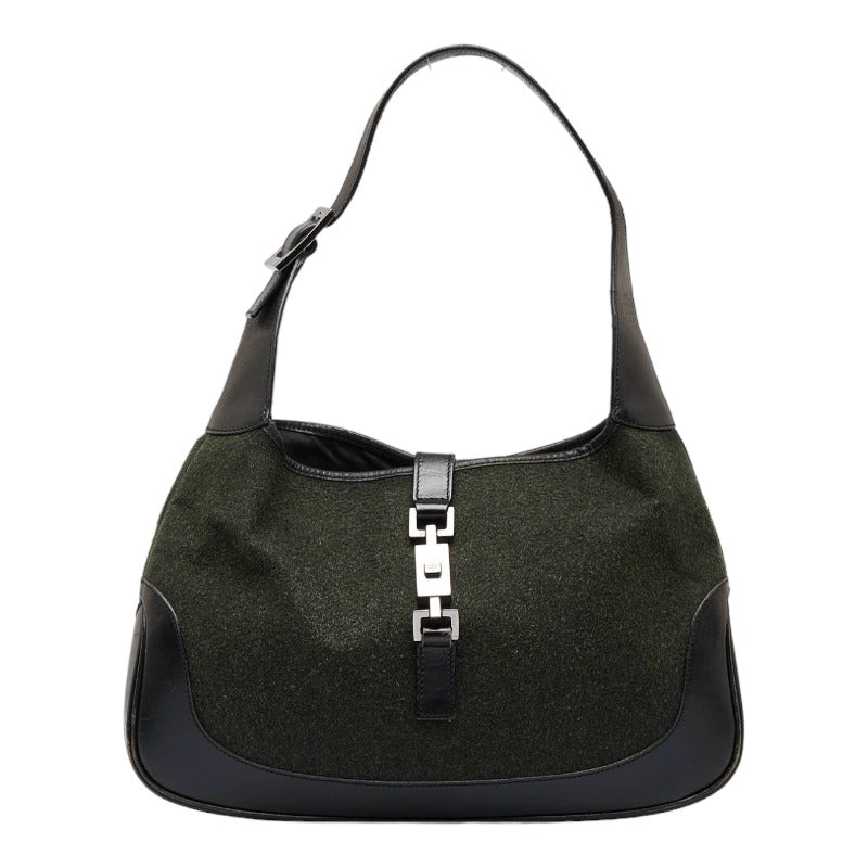 グッチ ジャッキー ハンドバッグ ワンショルダーバッグ 001 3306 カーキ ブラック ウール レザー レディース GUCCI 【中古】