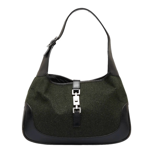 グッチ ジャッキー ハンドバッグ ワンショルダーバッグ 001 3306 カーキ ブラック ウール レザー レディース GUCCI 【中古】