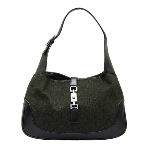 グッチ ジャッキー ハンドバッグ ワンショルダーバッグ 001 3306 カーキ ブラック ウール レザー レディース GUCCI 【中古】