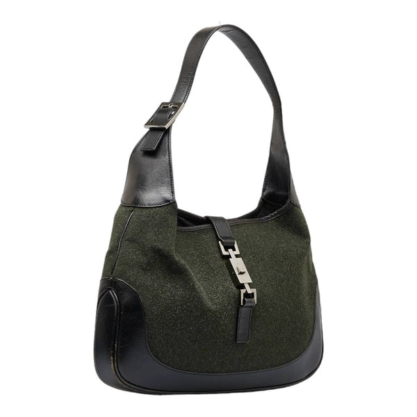 グッチ ジャッキー ハンドバッグ ワンショルダーバッグ 001 3306 カーキ ブラック ウール レザー レディース GUCCI 【中古】