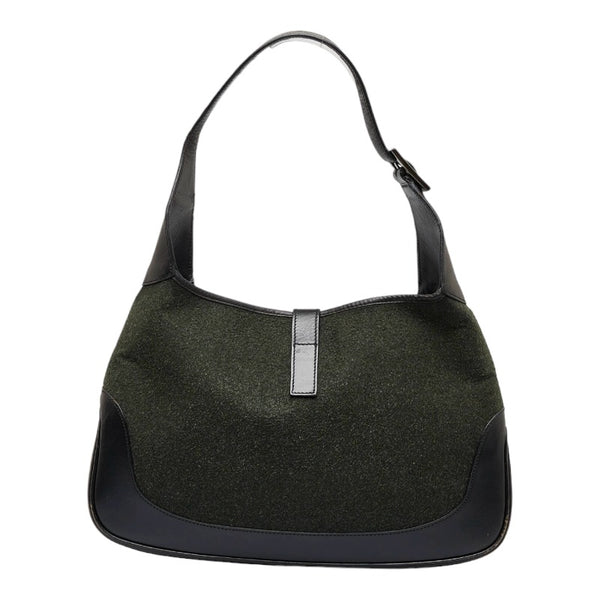 グッチ ジャッキー ハンドバッグ ワンショルダーバッグ 001 3306 カーキ ブラック ウール レザー レディース GUCCI 【中古】