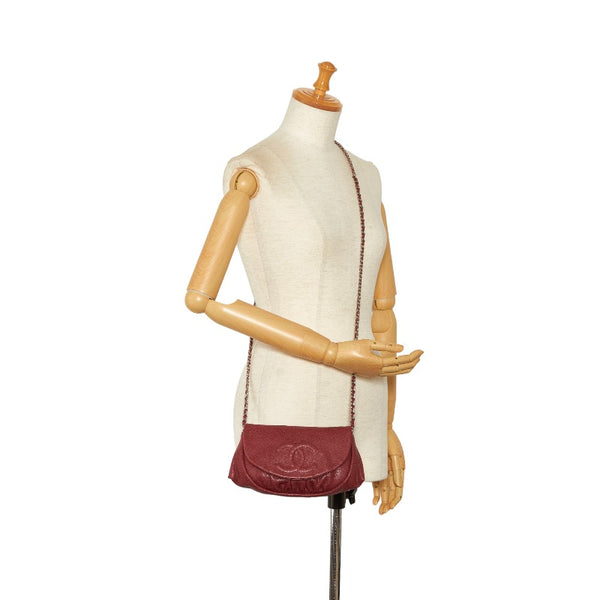 シャネル ココマーク ハーフムーン チェーンショルダーバッグ ワインレッド レッド キャビアスキン レディース CHANEL 【中古】