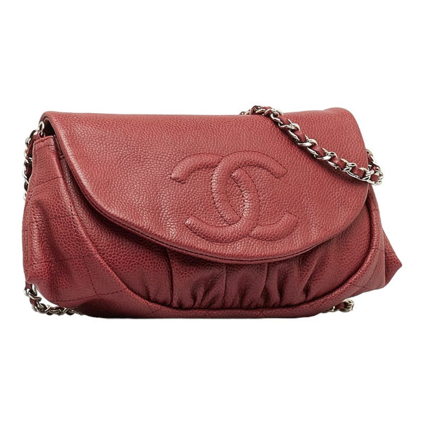 シャネル ココマーク ハーフムーン チェーンショルダーバッグ ワインレッド レッド キャビアスキン レディース CHANEL 【中古】