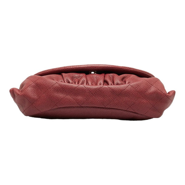 シャネル ココマーク ハーフムーン チェーンショルダーバッグ ワインレッド レッド キャビアスキン レディース CHANEL 【中古】