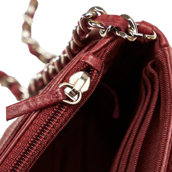 シャネル ココマーク ハーフムーン チェーンショルダーバッグ ワインレッド レッド キャビアスキン レディース CHANEL 【中古】