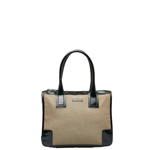 グッチ ロゴプレート ハンドバッグ トートバッグ 000 0855 ベージュ ブラック キャンバス パテントレザー レディース GUCCI 【中古】
