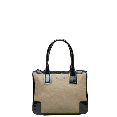 グッチ ロゴプレート ハンドバッグ トートバッグ 000 0855 ベージュ ブラック キャンバス パテントレザー レディース GUCCI 【中古】