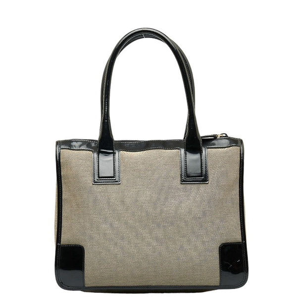 グッチ ロゴプレート ハンドバッグ トートバッグ 000 0855 ベージュ ブラック キャンバス パテントレザー レディース GUCCI 【中古】