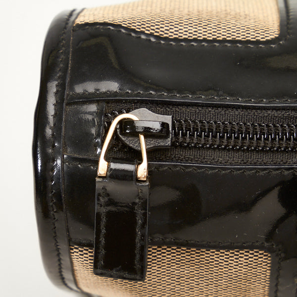 グッチ ロゴプレート ハンドバッグ トートバッグ 000 0855 ベージュ ブラック キャンバス パテントレザー レディース GUCCI 【中古】