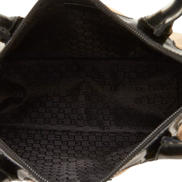 グッチ ロゴプレート ハンドバッグ トートバッグ 000 0855 ベージュ ブラック キャンバス パテントレザー レディース GUCCI 【中古】