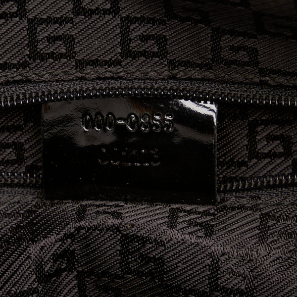 グッチ ロゴプレート ハンドバッグ トートバッグ 000 0855 ベージュ ブラック キャンバス パテントレザー レディース GUCCI 【中古】