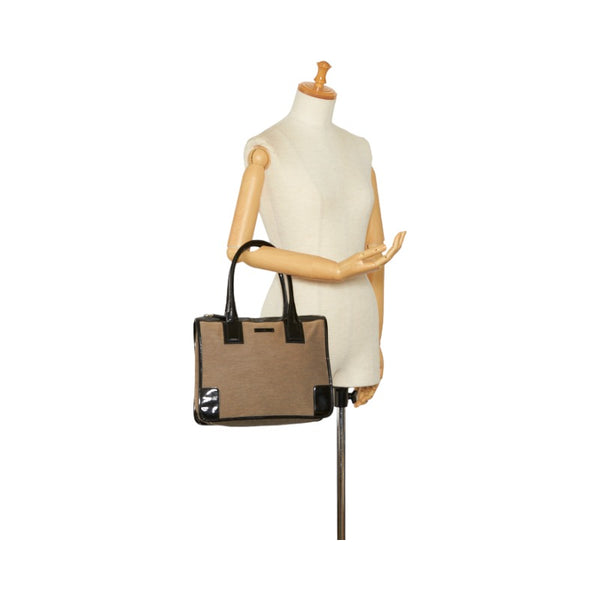 グッチ ロゴプレート ハンドバッグ トートバッグ 000 0855 ベージュ ブラック キャンバス パテントレザー レディース GUCCI 【中古】