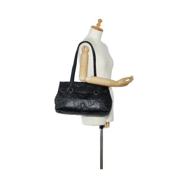 プラダ フラップ ロゴ型押し ハンドバッグ ショルダーバッグ ブラック レザー レディース PRADA 【中古】