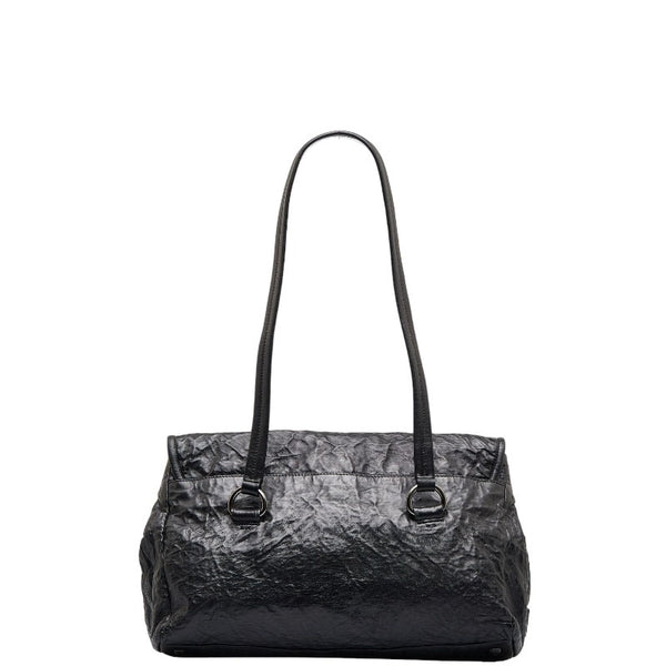 プラダ フラップ ロゴ型押し ハンドバッグ ショルダーバッグ ブラック レザー レディース PRADA 【中古】