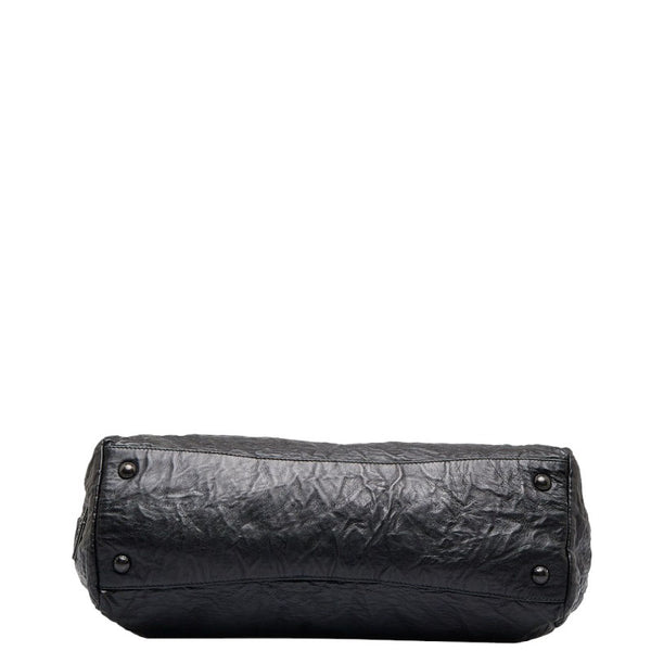 プラダ フラップ ロゴ型押し ハンドバッグ ショルダーバッグ ブラック レザー レディース PRADA 【中古】