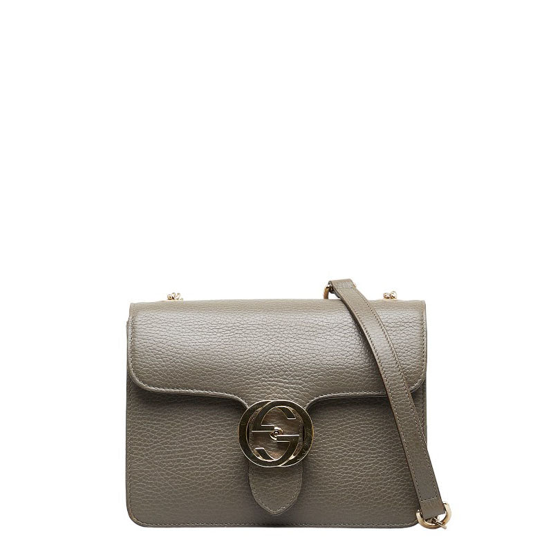 グッチ インターロッキングG チェーン ショルダーバッグ 510304 グレー レザー レディース GUCCI 【中古】