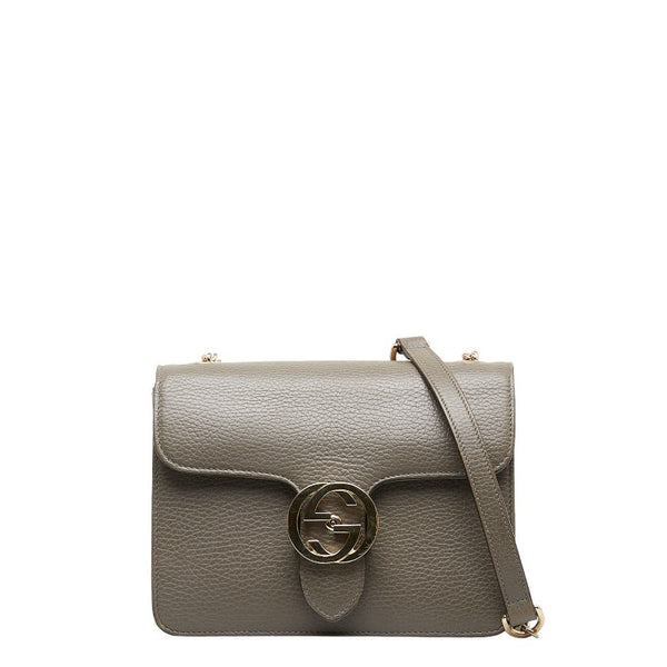 グッチ インターロッキングG チェーン ショルダーバッグ 510304 グレー レザー レディース GUCCI 【中古】