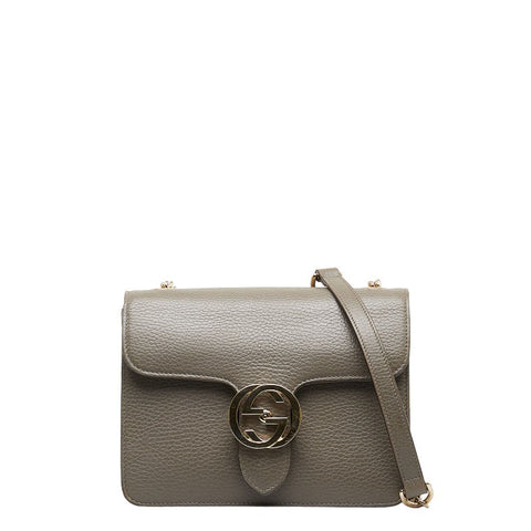 グッチ インターロッキングG チェーン ショルダーバッグ 510304 グレー レザー レディース GUCCI 【中古】